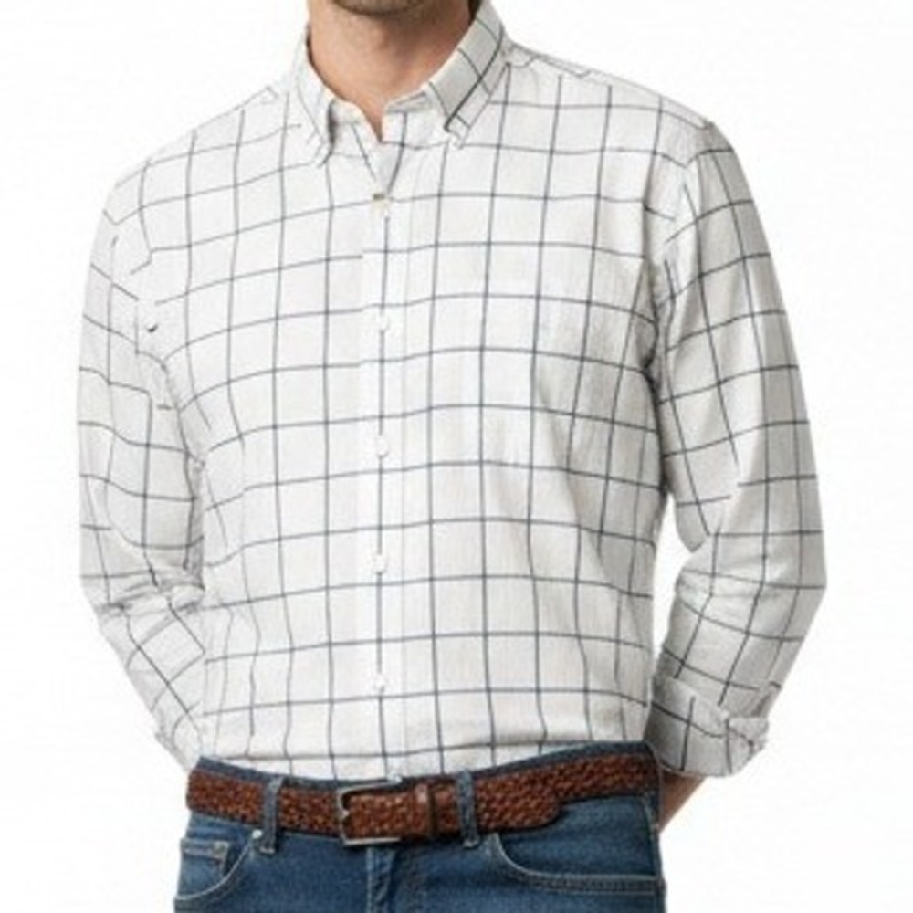 J.Crew Mens Shirt Secret‎ Wash Stretch Windowpane Slim Fit White L